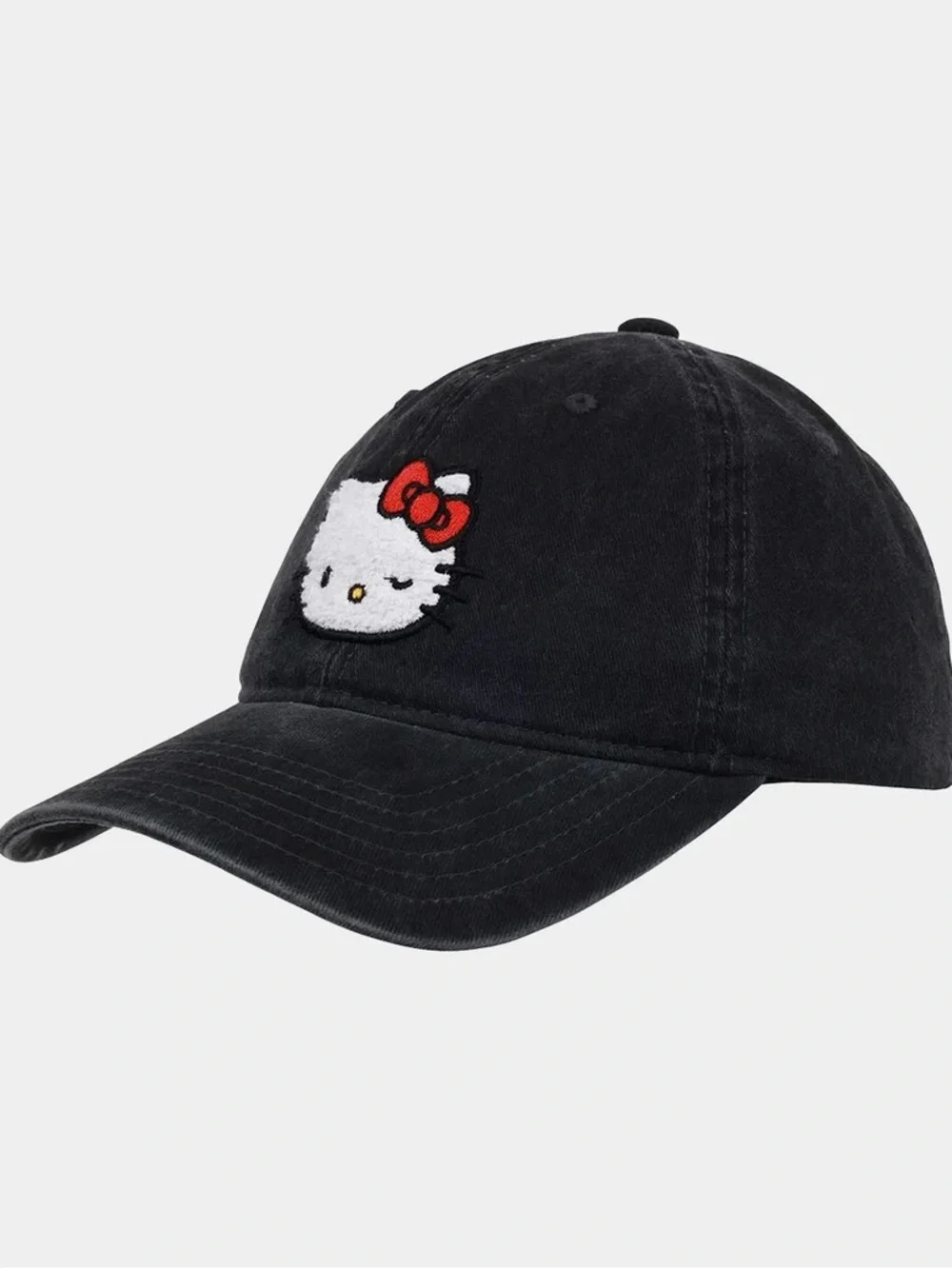 Hello Kitty Sanrio Black Denim wash embroidery Baseball Cap Hat*NWT